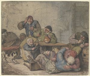 Ausgelassene Bauern im Wirtshaus