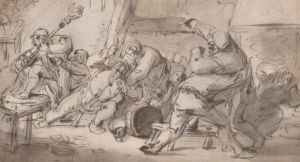 Peasants fighting in an inn mid