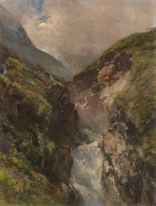 Gebirgsschlucht mit tosendem Wasserfall