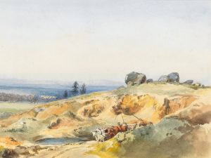 A landscape with a narrow path and an oxcart
