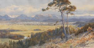 Blick auf Klagenfurt vor den Bergzügen der Karawanken