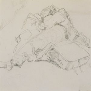 A man asleep on a pile of luggage