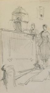 Figures by a fountain