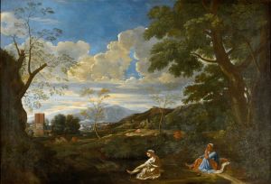 Paysage avec la femme qui se lave les pieds
