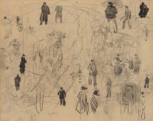Schetsen van figuren en paarden