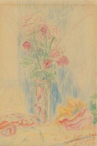 Vaas met bloemen en schelp