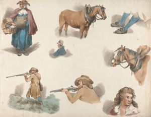 Eight studies; Woman with Basket, Blinkered Cart Horse, etc.