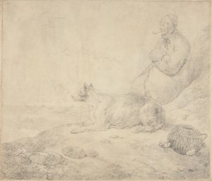 Fisherman and Dog Sitting by the Coast