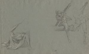 Drapery Study; Two Figures Pulling a Pole