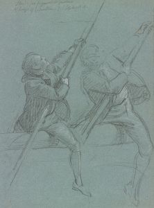 Two Studies of a Man Astride a Cannon