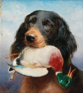 Gordon Setter with Mallard Duck