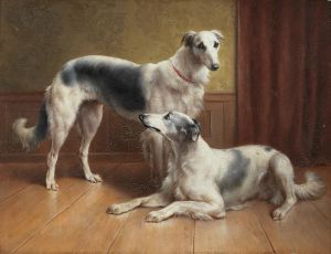 A Pair of Borzois in an interior