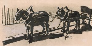 Two Horses Pulling a Cart