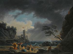 A Stormy Coastal Scene With Figures On A Beach Having Escaped A Shipwreck Engraved By Klauber