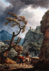 Soldiers in a Mountain Gorge, with a Storm
