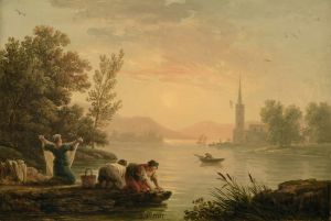 Washerwomen near by a lake