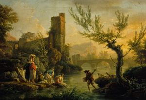 Paysage avec des lavandières