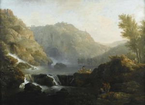 Dessinateurs face à une cascade au pied du Tivoli