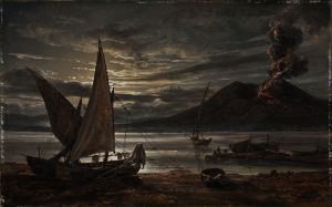 Vesuvius In Eruption. Moonlight