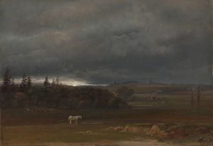 Fields near Dresden with a white Horse