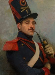 Self-portrait wearing French horse artillery enlisted men’s uniform