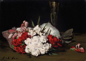 Bouquet of Red and White Flowers with a Champagne Glass