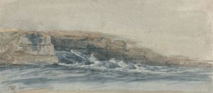 Sea Breaking on Stony Cliffs at Left