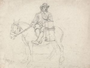 A Farmhand Riding Side-saddle, Carrying an Urn