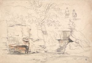 A Rocky Hillside with Trees and Figures