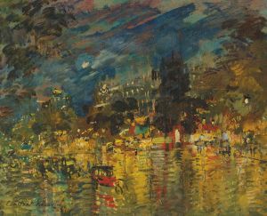 Parisian boulevard at night