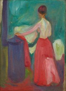 Nude with Red Skirt