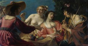 Shepherd Playing the Flute,and four Shepherdesses