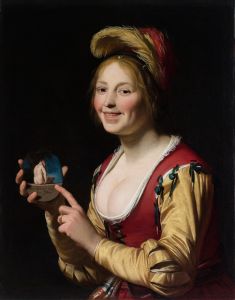 Smiling Girl, a Courtesan, Holding an Obscene Image