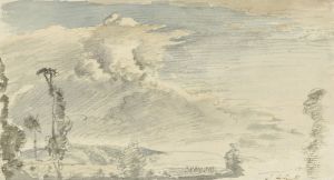 Cloudy sky over a hilly landscape