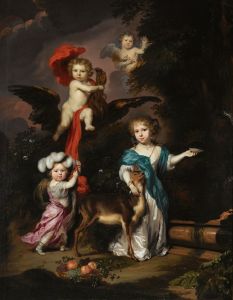 Pastoral Family Portrait of Four Children, Personifying Mythological Figures, Including Ganymede, And Diana With a Deer