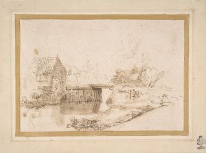 Landscape with a Draughtsman Seated by a River, a Bridge and a Cottage Behind