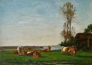 Chaumière et pâturage sur les bords de la Touques