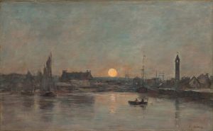 Vue du port de Trouville au crépuscule