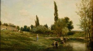 Paysage avec laveuses Peintre