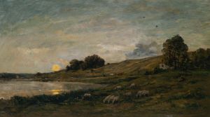 Troupeau de moutons au bord de la rivière