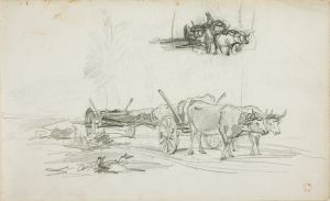 Two Sketches of Oxen Hauling a Log