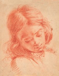 Bust of a boy looking down