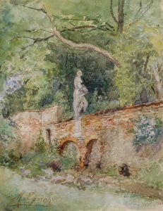 Ziegelbrücke mit einer Steinfigur Mödling
