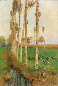 A poplar-lined avenue with turkeys