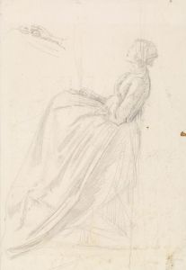Female – Sketch of a Seated Woman Holding Lamp