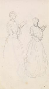 Female – Two Sketches of a Young Woman holding a Book
