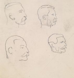 Male – Four Profile Head Sketches of moustached Man