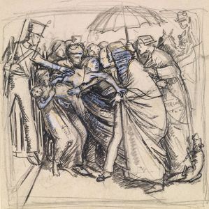 The Prisoner’s Wife – Sketch of the Wife confronting Judge