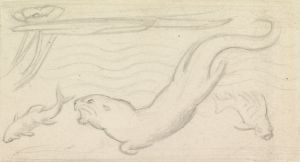 Stained Glass Study, An Otter and Two Fish