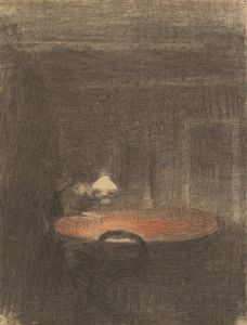 Figure Reading at a Table in an Interior at Night